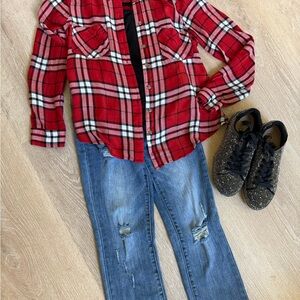 Lucky Brand Red Plaid Flannel Shirt | Women’s Small | Soft & Classic - top only